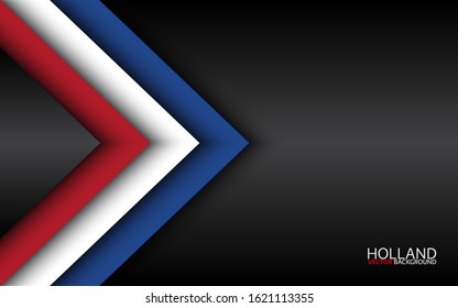 Modern vector overlayed arrows with Dutch colors and grey free space for your text, overlayed sheets of paper in the look of the Dutch flag, Made in Netherlands, abstract widescreen background