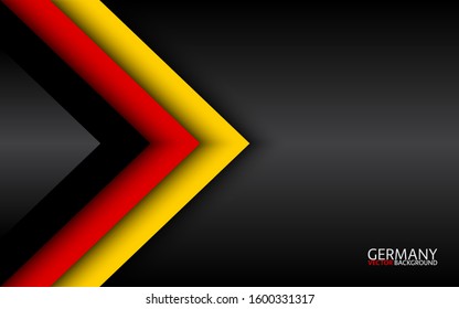 Modern vector overlayed arrows with German colors and grey free space for your text, overlayed sheets of paper in the look of the German flag, Made in Germany, abstract widescreen background