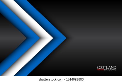 Modern vector overlayed arrows with Scotch colors and grey free space for your text, overlayed sheets of paper in the look of the Scotch flag, Made in Scotland, abstract widescreen background