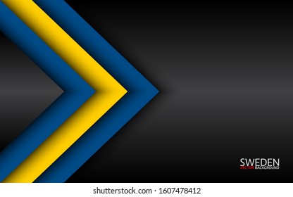 Modern vector overlayed arrows with Swedish colors and grey free space for your text, overlayed sheets of paper in the look of the Swedish flag, Made in Sweden, abstract widescreen background