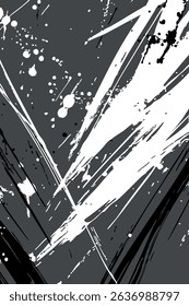 Modern vector paint texture. Chaotic black, white, and grey drips and splashes creating an edgy, artistic background element for contemporary projects.