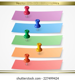Modern vector paper sticker  infographics elements with pins.  Can be used for workflow , diagram, list and web design