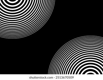 Vetor moderno padrão de anéis brancos abstratos em um fundo preto. Fundo de vetor preto e branco.