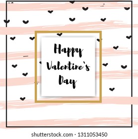 Modern vector pattern background. Happy Valentine's day card template with cute and fancy pink stripes and lettering

