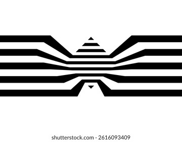 Modern vector pattern of black broken lines converging to the center in a triangle. Design element. Vector background. Optical. effect op art. logo Border for advertising, packaging. Egypt