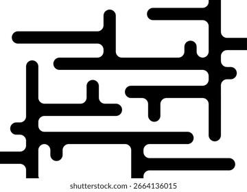 Modern vector pattern of black perpendicular lines with rounded edges on a white background. Design element of cross-shaped shapes. Vector background for packaging, advertising, videos, cards, covers.