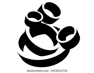 Modern vector pattern of black rings on a white background. Wall art. Disco style. Trendy background