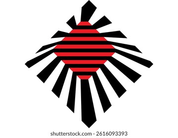 
Modern vector pattern. A design element of parallel black lines converging to the center of a red square. Abstract vector background. For logos, emblems, shields. labels Processor, chip
