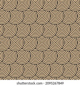 Modernes Vektormuster im japanischen Stil. Geometrische schwarze Muster auf goldenem Hintergrund, Kreise im Sand. Moderne Illustrationen für Wallpaper, Flyer, Cover, Banner, minimalistische Ornamente