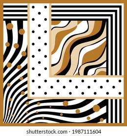 Modern vector pattern with striped, polka dot background. Vector patch for print, fabric, scarf design.