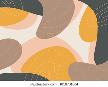 Modern vector pattern with various flowing shapes and textures. Dynamic waves. Vector illustration in flat style for your design, package, poster, decoration. Autumn colors. Colorful elements.