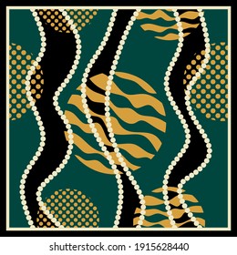 Modern vector pattern with wavy, polka dot spheres background.Vector patch for print, fabric, scarf design.