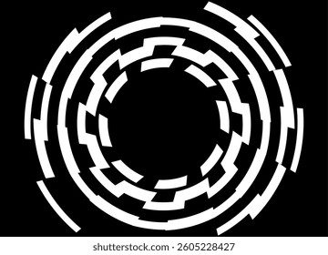 Modern vector pattern of white broken rings on a black background.  Vector industrial background for covers, flyers, packaging. Technological style. Waves from circles.