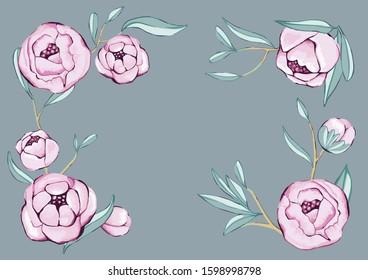 Modern Vector Peonies in Decorative Frame