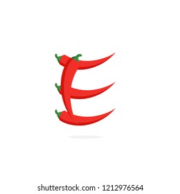 Modern Vector Pepper Logo Letter E. E Red Chili Pepper Letter Design Vector