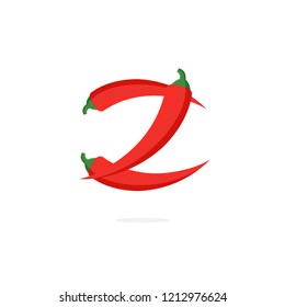 Modern Vector Pepper Logo Letter Z. Z Red Chili Pepper Letter Design Vector