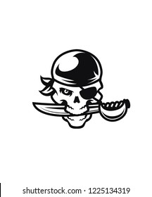 Modern vector pirate skull with saber sports logo mascot template