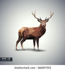 Modern vector polygonal illustration. Low poly colorful wild deer.