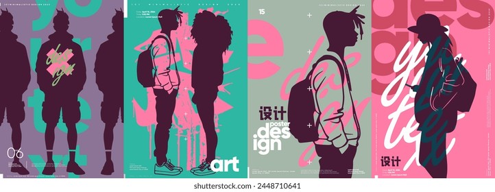 Modern vector posters blending silhouetted figures with fluid typographic designs in a fresh, youthful color scheme.