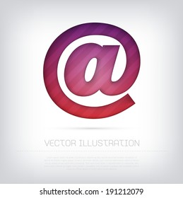 Modern vector purple e-mail icon with bright colorful striped background. Cut out style with inner shadow.