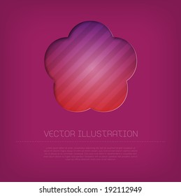 Modern vector purple flower icon with bright colorful striped background. Cut out style with inner shadow.