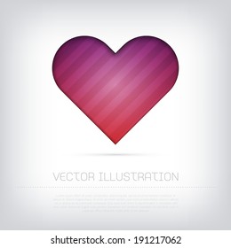 Modern vector purple heart icon with bright colorful striped background. Cut out style with inner shadow.
