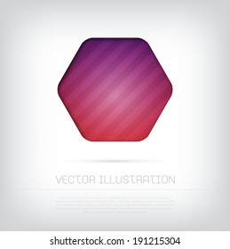 Modern vector purple hexagonal banner / badge with bright colorful striped background. Cut out style with inner shadow.