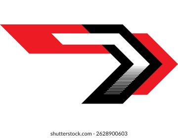 Modern Vector red and black arrow on white. Striped design element. Sport racing pattern. Direction indicator, navigation. Stripe on car, moto, boat, sports car and toy. Vector background