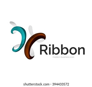 Modern vector ribbon logo, multicolored curve line with transparent elements. Business swirl icon