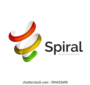 Modern vector ribbon logo, multicolored curve line with transparent elements. Business swirl icon