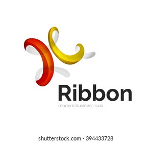 Logotipo de cinta vectorial moderno, línea de curva multicolor con elementos transparentes. Icono de giro comercial