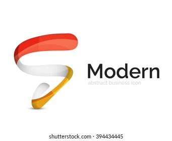Logotipo de cinta vectorial moderno, línea de curva multicolor con elementos transparentes. Icono de giro comercial
