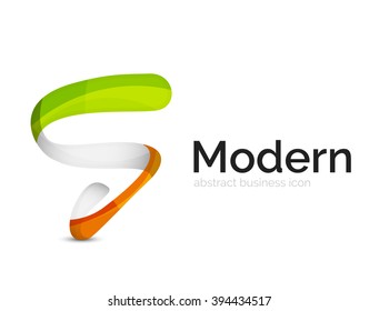 Modern vector ribbon logo, multicolored curve line with transparent elements. Business swirl icon
