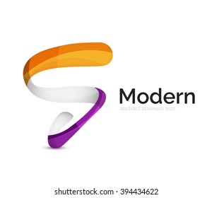 Modern vector ribbon logo, multicolored curve line with transparent elements. Business swirl icon