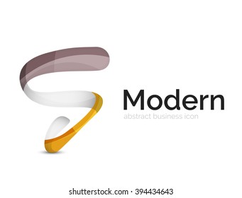 Logotipo de cinta vectorial moderno, línea de curva multicolor con elementos transparentes. Icono de giro comercial