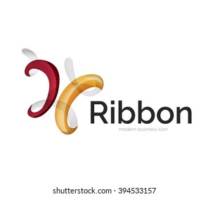 Modern vector ribbon logo, multicolored curve line with transparent elements. Business swirl icon