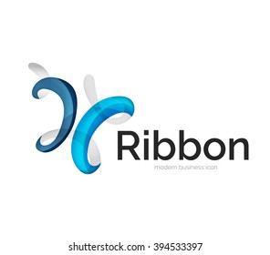 Modern vector ribbon logo, multicolored curve line with transparent elements. Business swirl icon