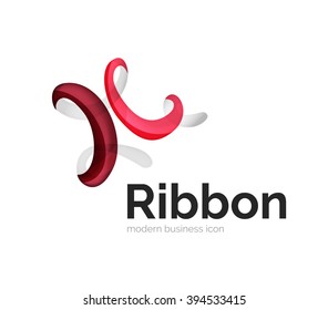 Modern vector ribbon logo, multicolored curve line with transparent elements. Business swirl icon