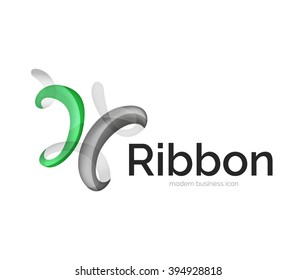 Logotipo de cinta vectorial moderno, línea de curva multicolor con elementos transparentes. Icono de giro comercial