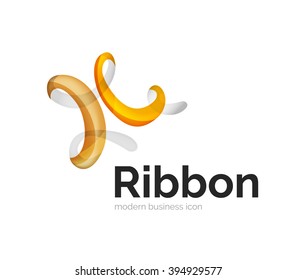 Logotipo de cinta vectorial moderno, línea de curva multicolor con elementos transparentes. Icono de giro comercial
