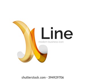 Modern vector ribbon logo, multicolored curve line with transparent elements. Business swirl icon
