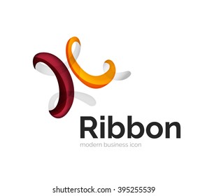 Modern vector ribbon logo, multicolored curve line with transparent elements. Business swirl icon