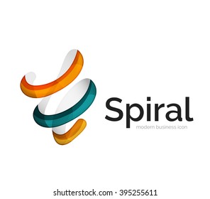 Logotipo de cinta vectorial moderno, línea de curva multicolor con elementos transparentes. Icono de giro comercial