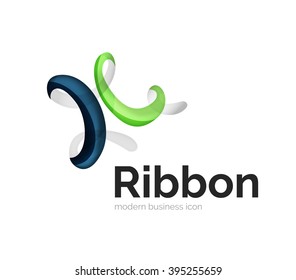 Modern vector ribbon logo, multicolored curve line with transparent elements. Business swirl icon