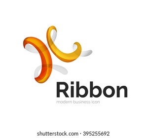 Modern vector ribbon logo, multicolored curve line with transparent elements. Business swirl icon