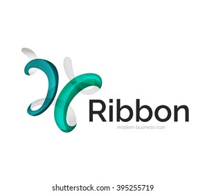 Logotipo de cinta vectorial moderno, línea de curva multicolor con elementos transparentes. Icono de giro comercial