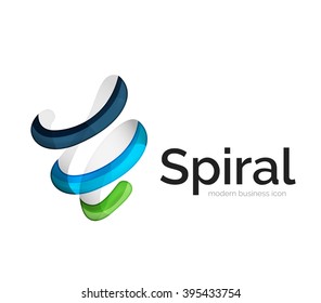 Logotipo de cinta vectorial moderno, línea de curva multicolor con elementos transparentes. Icono de giro comercial