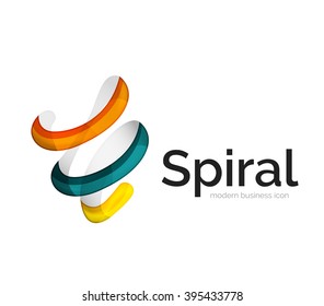Modern vector ribbon logo, multicolored curve line with transparent elements. Business swirl icon