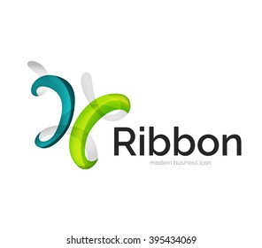 Modern vector ribbon logo, multicolored curve line with transparent elements. Business swirl icon