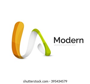 Modern vector ribbon logo, multicolored curve line with transparent elements. Business swirl icon